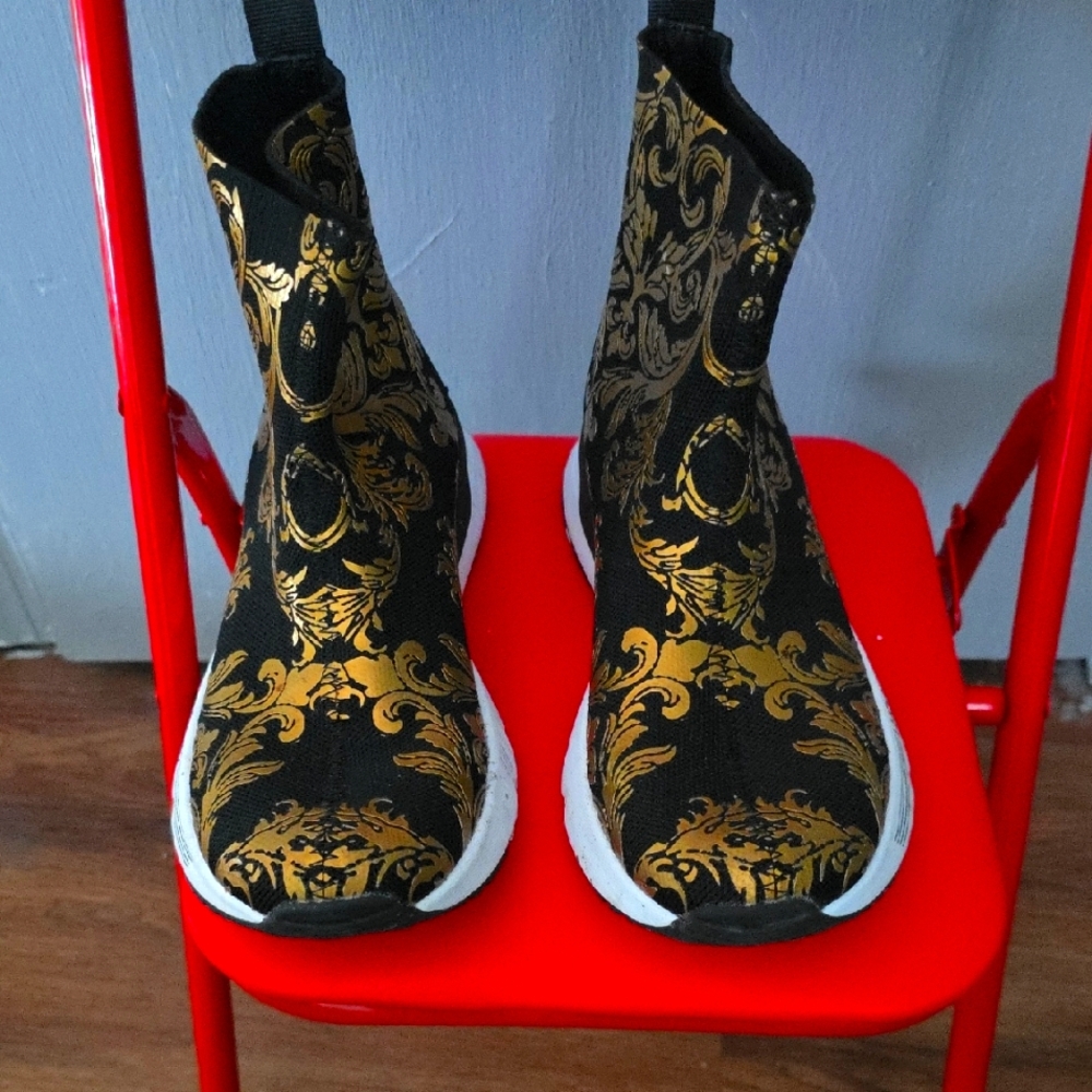 Versace Jeans Collection Black and Gold High-Top Sneakers